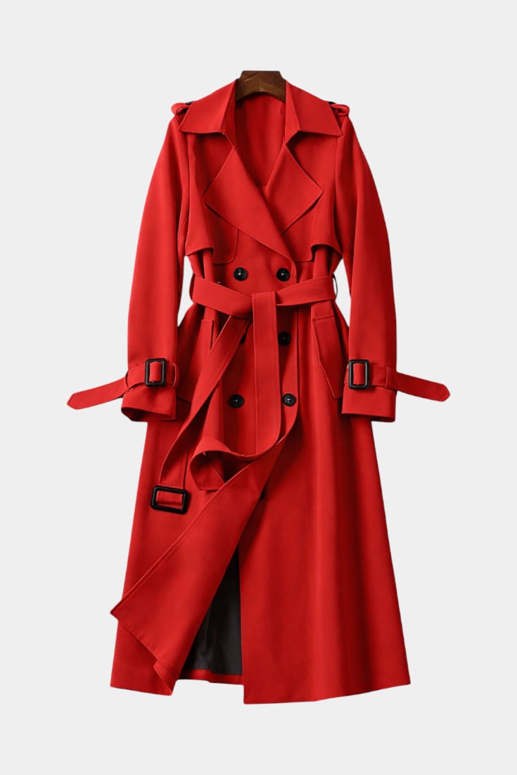 Romane Manteau Long Ceinturé à Double Boutonnage