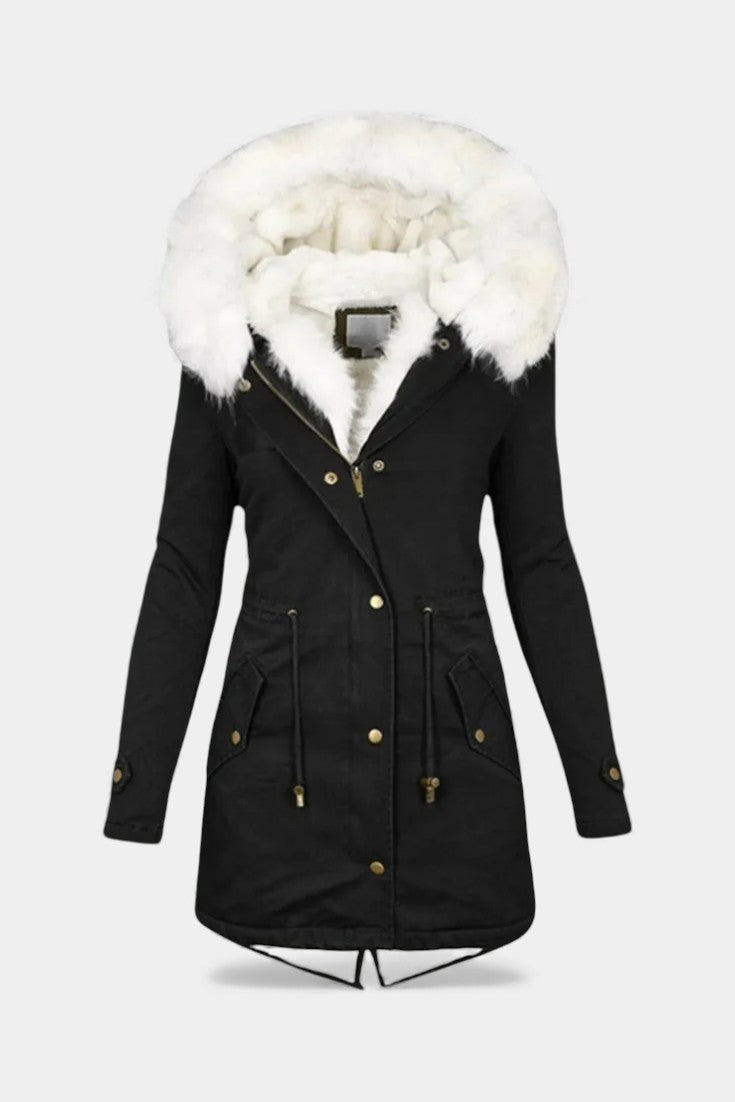 Lanra Parka d’Hiver Ceinturée à Capuche en Fausse Fourrure