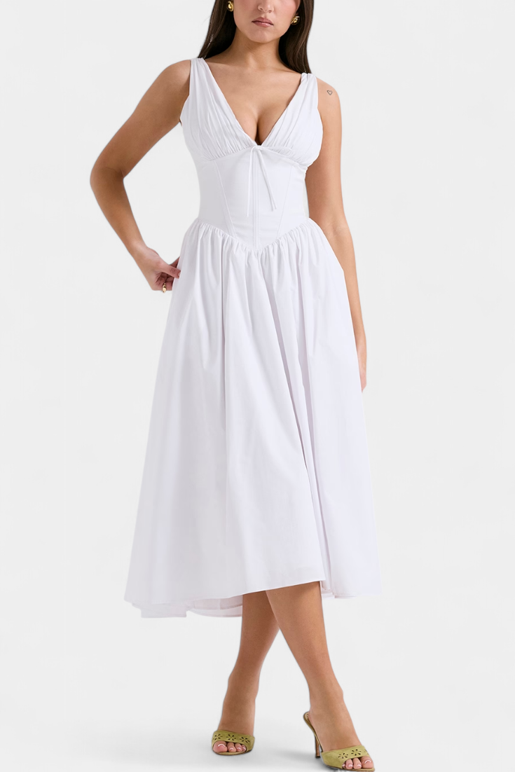 Margie Robe Midi Évasée à Décolleté V et Imprimé Floral