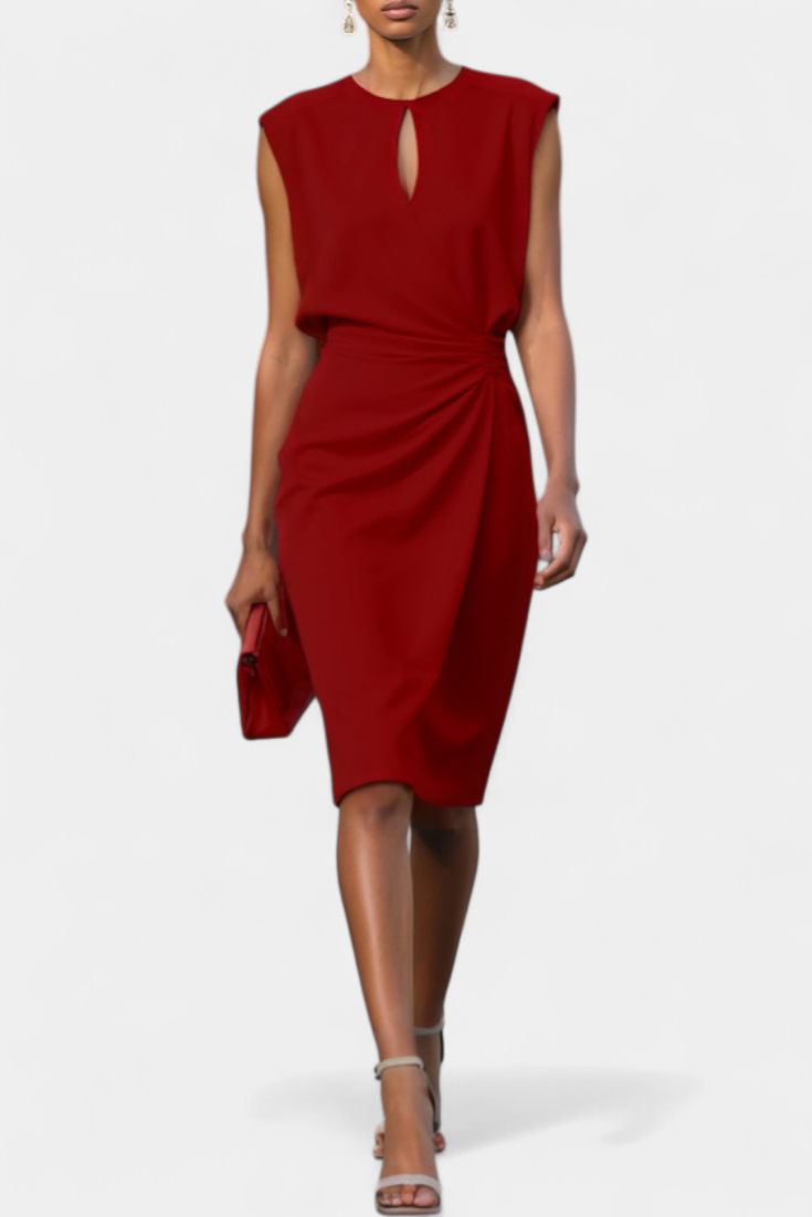 Mona Robe Midi Unie à Taille Définie et Col Rond