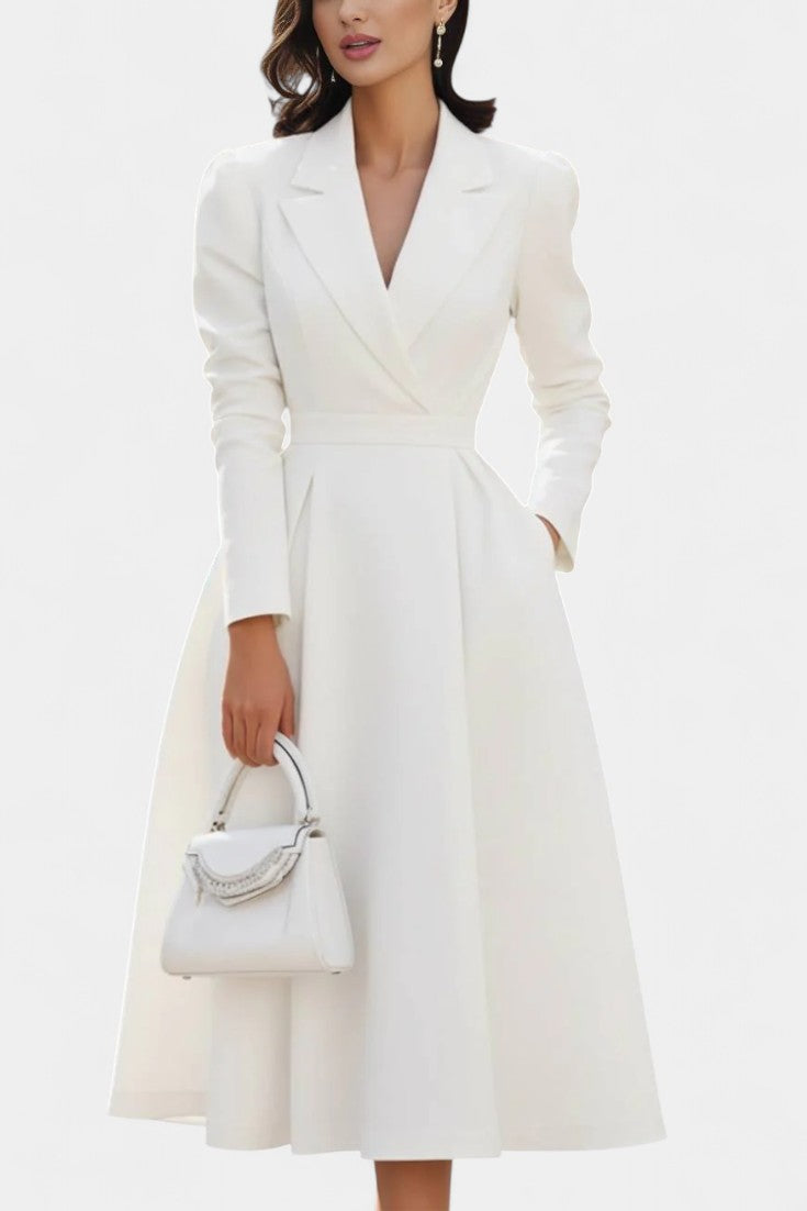 Olyvia Robe Longue Trapèze Vintage à Col Chemise et Décolleté en V