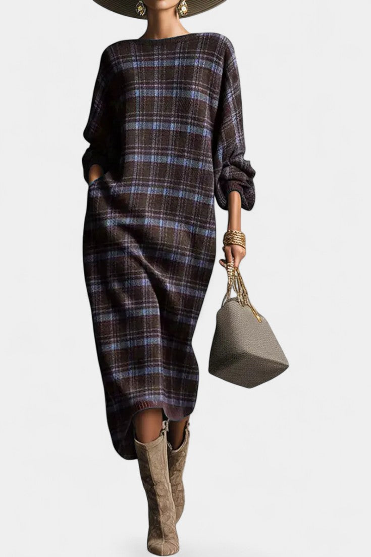 Sonia Robe Longue en Tricot à Carreaux