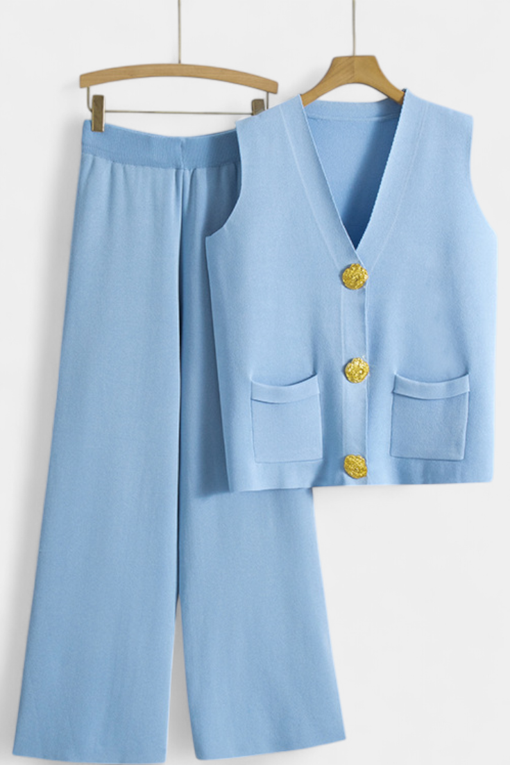 Jacey Ensemble Gilet en Tricot et Pantalon à Jambes Larges