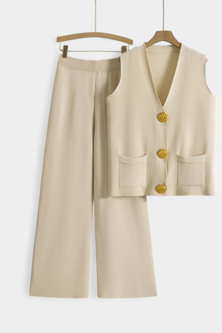 Jacey Ensemble Gilet en Tricot et Pantalon à Jambes Larges