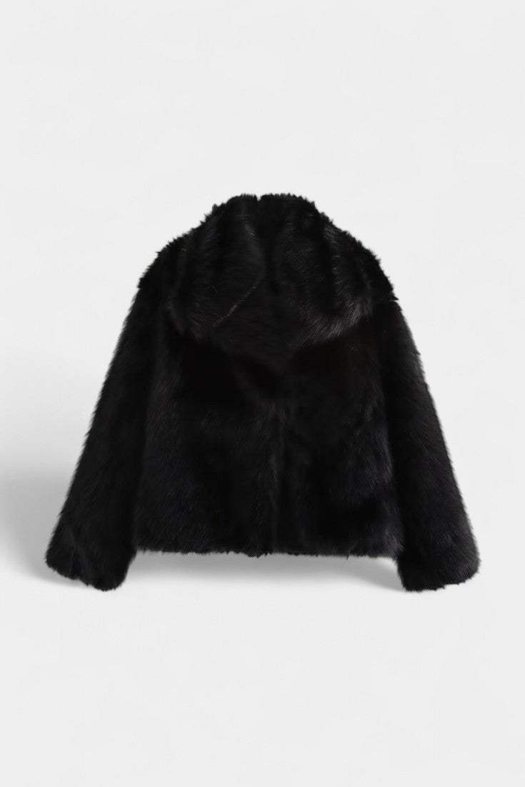 Positano Veste en Simili Cuir avec Col Oversize en Fausse Fourrure