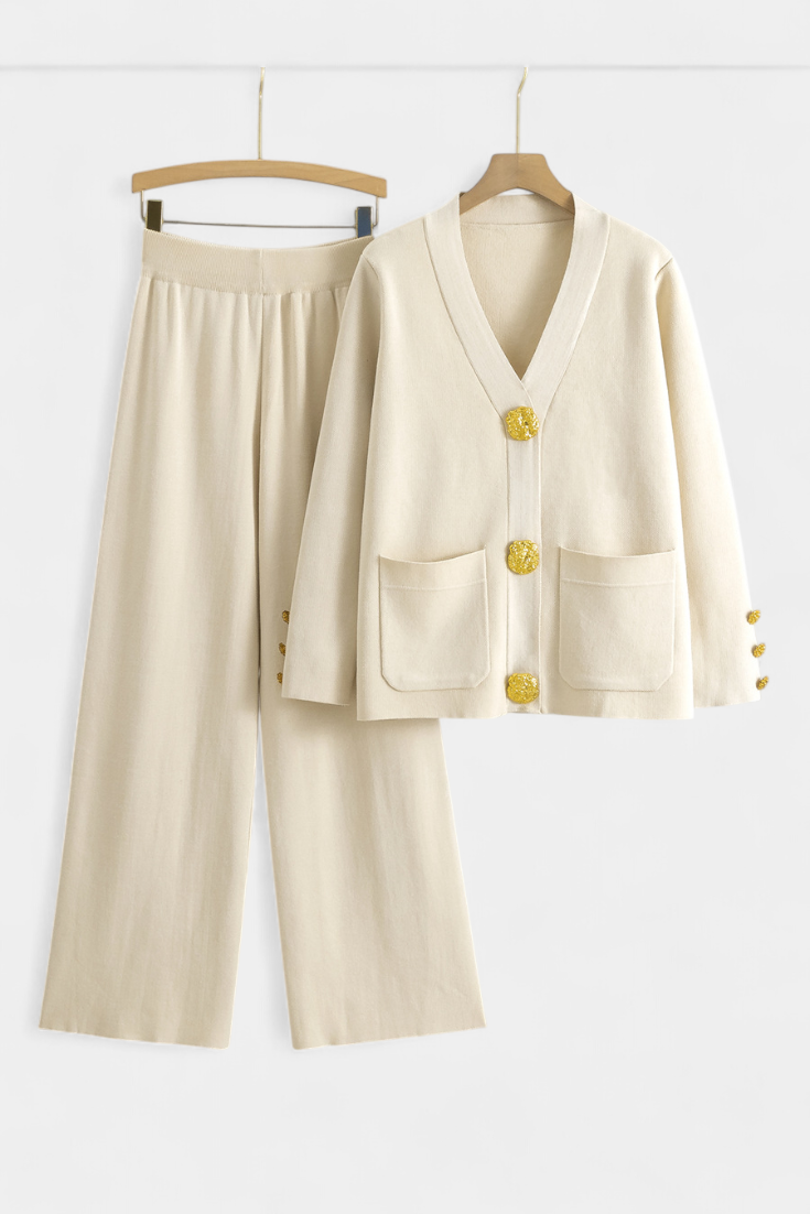Aireen Ensemble Cardigan Classique et Pantalon à Jambes Larges