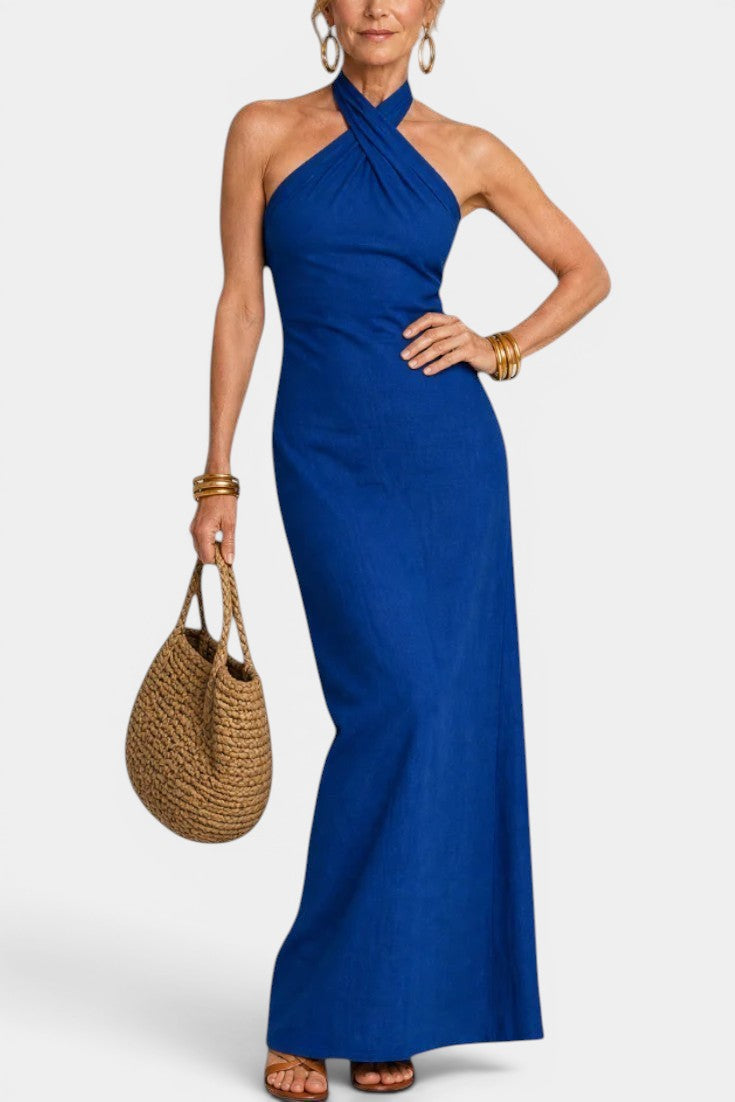 Apolline - Robe Longue Halter Croisée Dos Noué