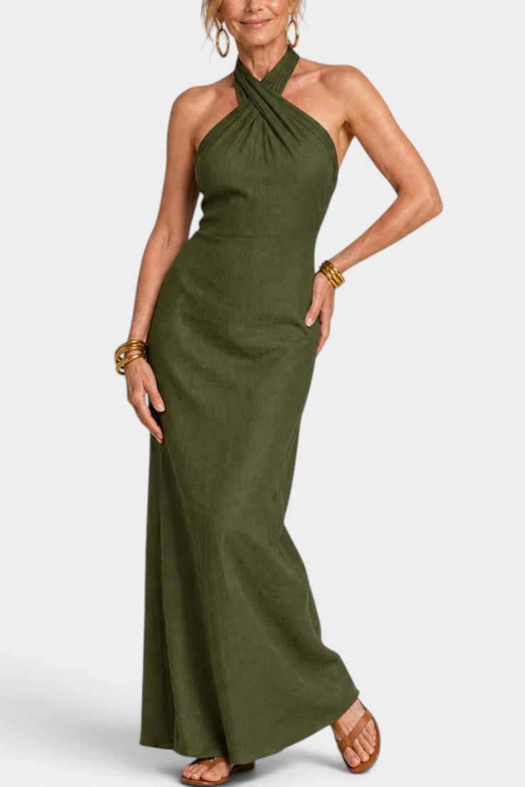 Apolline - Robe Longue Dos Nu Bretelles Croisées Coupe Fluide