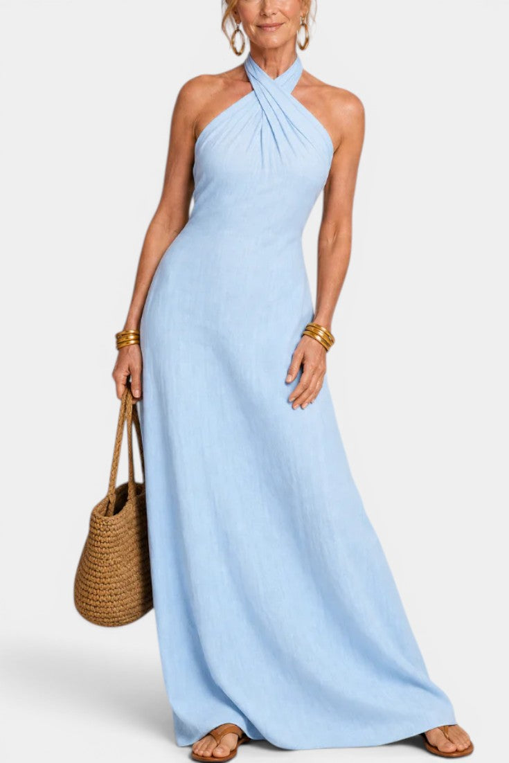 Apolline - Robe Longue Dos Nu Bretelles Croisées Coupe Fluide