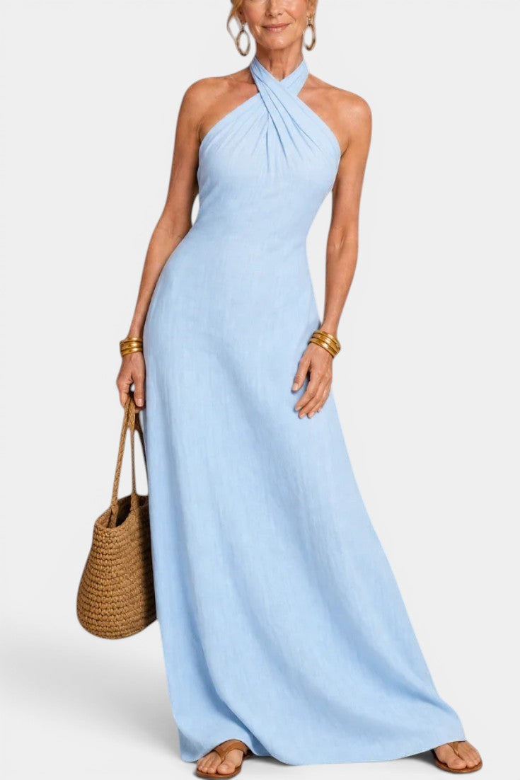 Apolline - Robe Longue Halter Croisée Dos Noué