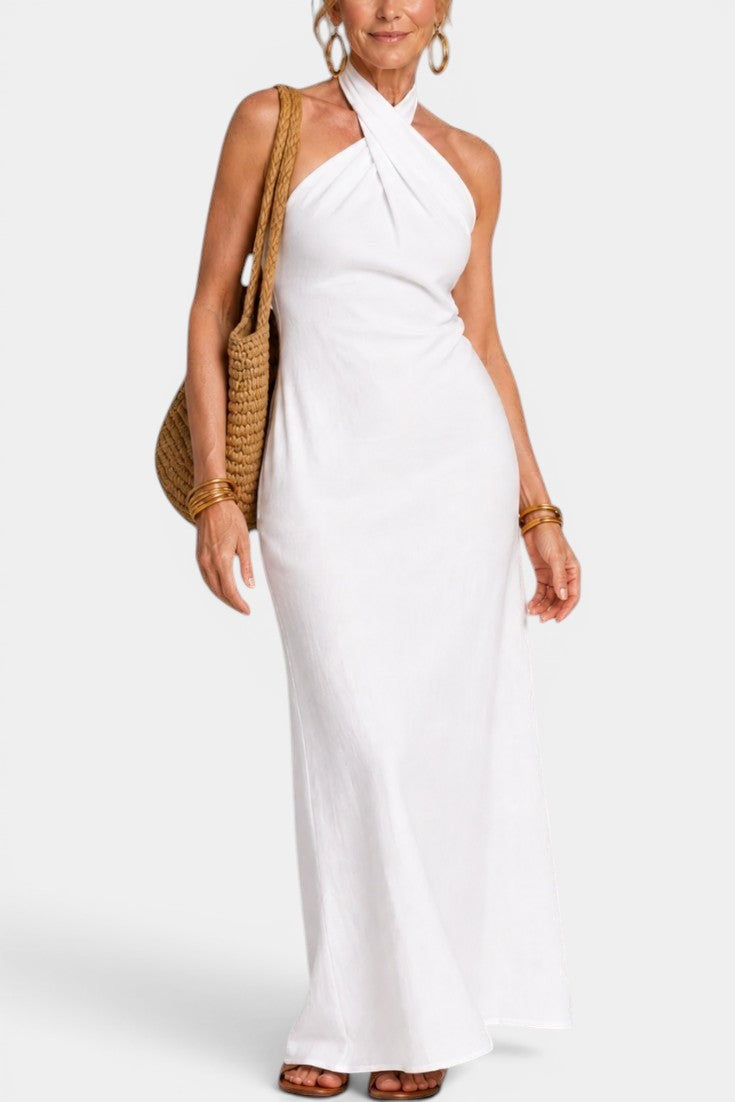 Apolline - Robe Longue Halter Croisée Dos Noué