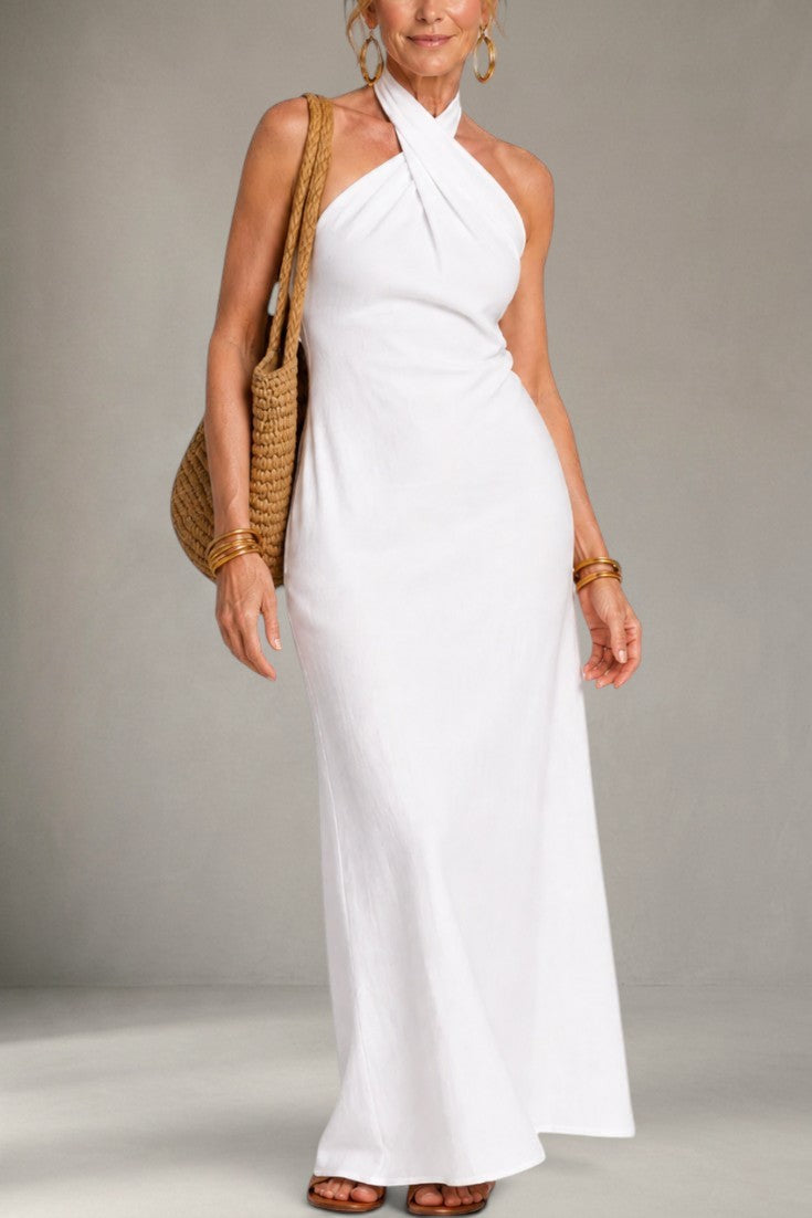 Apolline - Robe Longue Halter Croisée Dos Noué