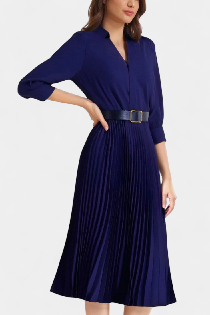 Michelle Robe Midi Ceinturée à Col Tailleur