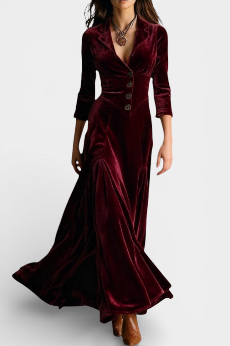 Camélia Robe Longue en Velours Style Blazer Rétro