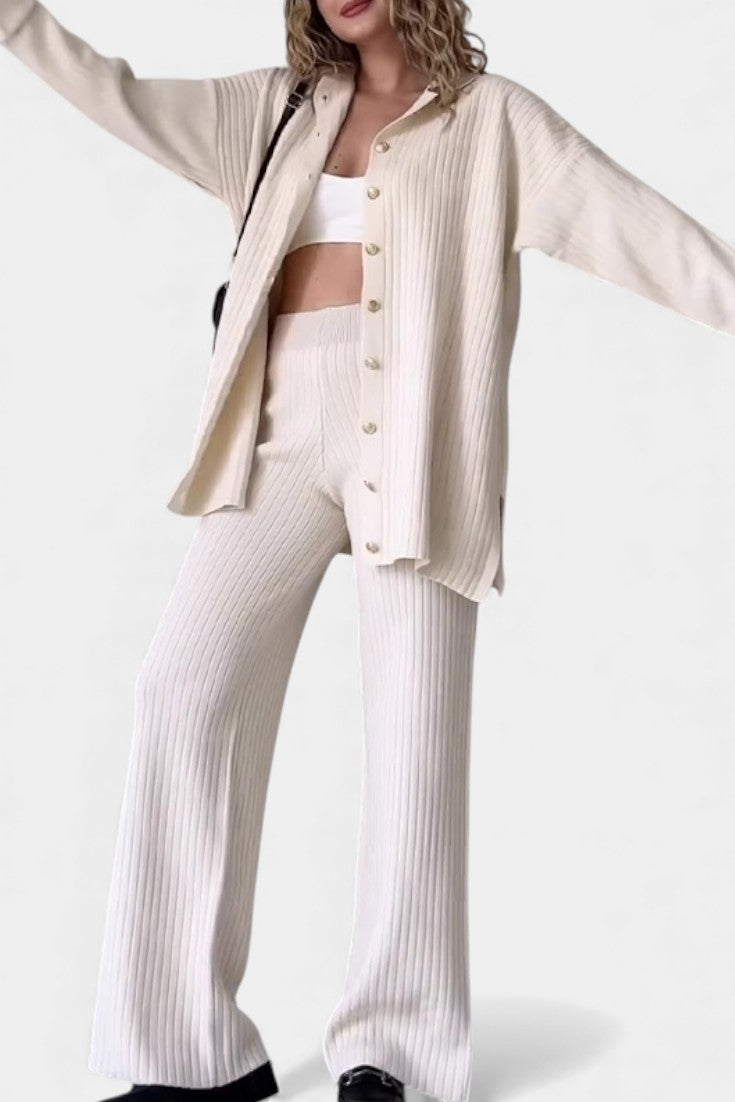 Désinée Ensemble Tricoté Jacquard à Rayures Deux Pièces