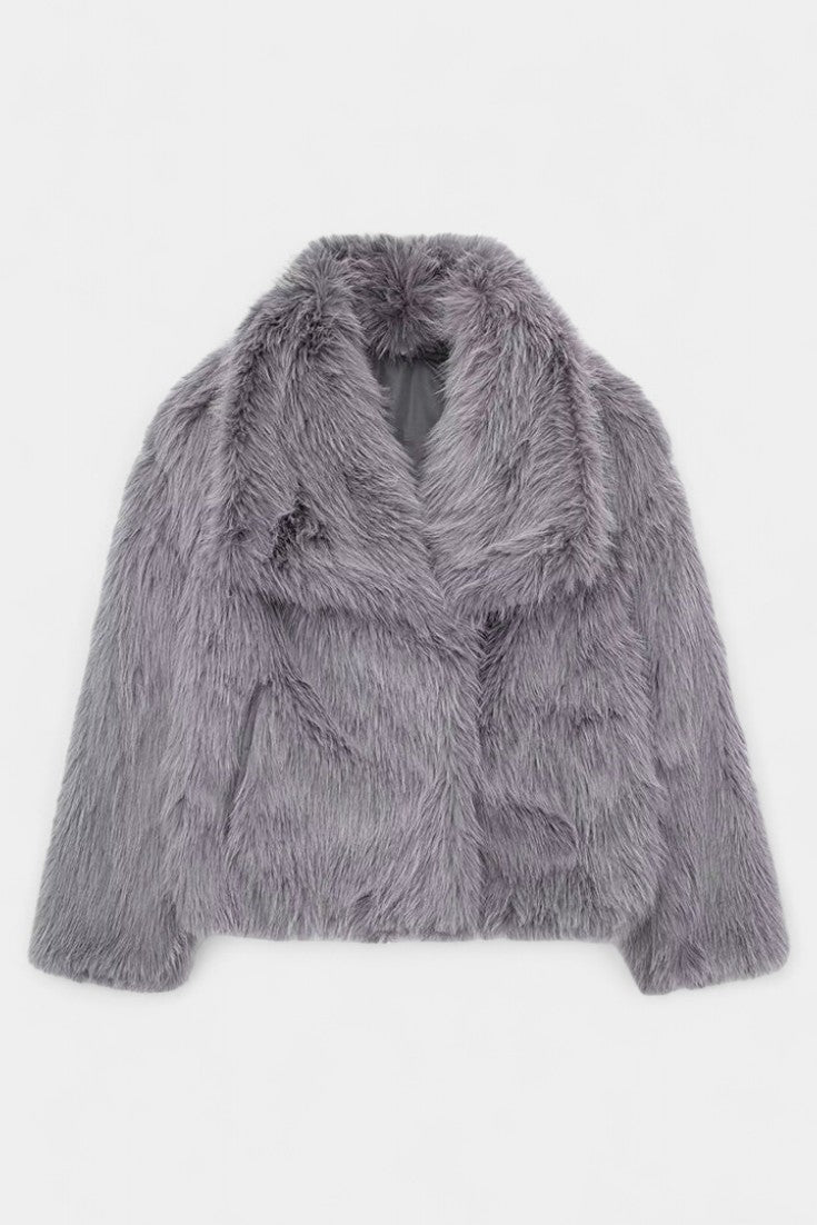 Aurorette Manteau Oversized en Fausse Fourrure à Col Statement