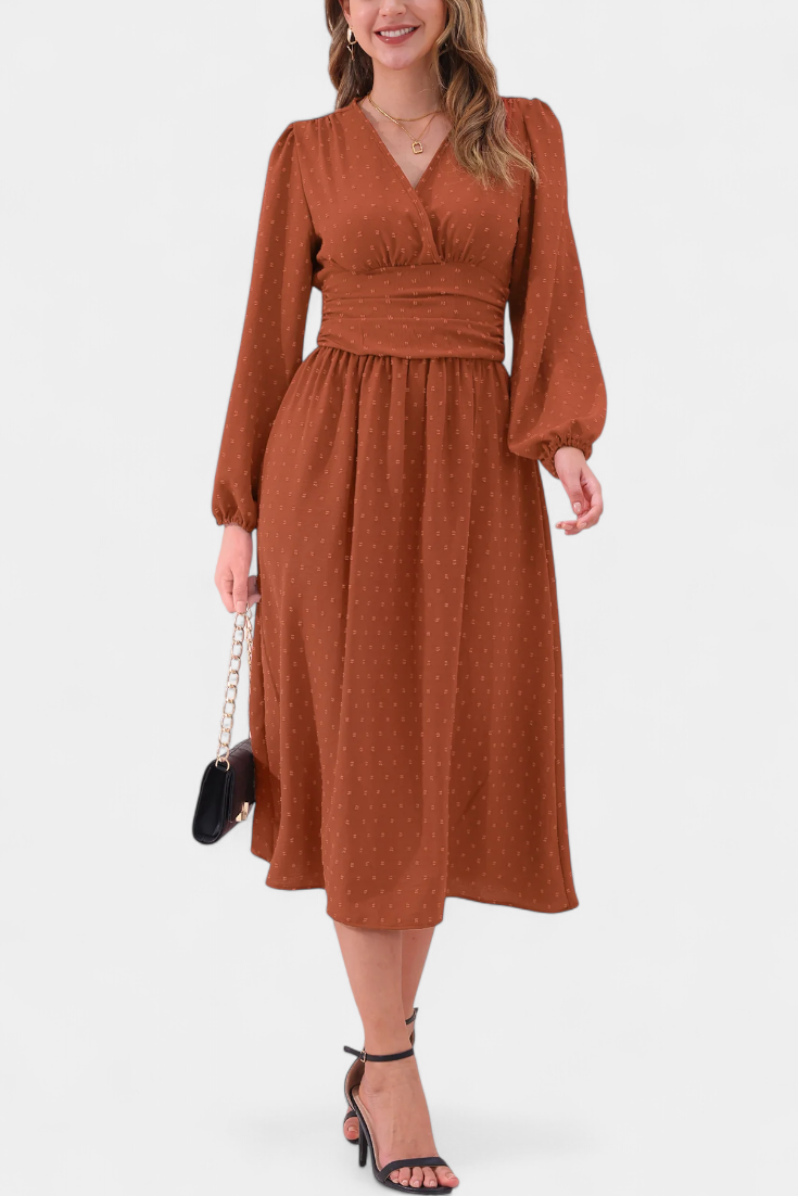 Faela Robe Midi à Pois Suisses et Coupe Cintrée