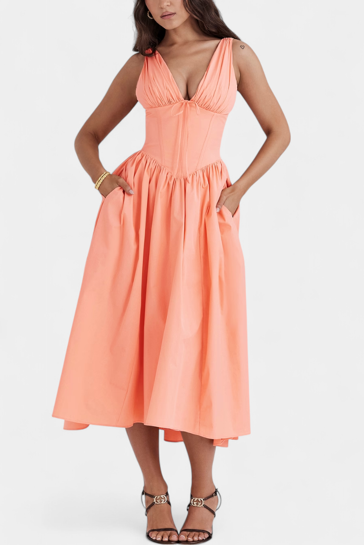 Margie Robe Midi Évasée à Décolleté V et Imprimé Floral