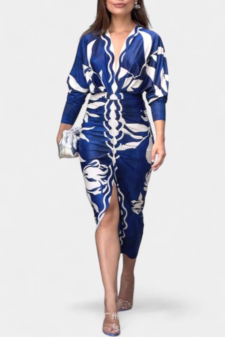 Diva Robe Longue à Imprimé Floral et Fente Latérale