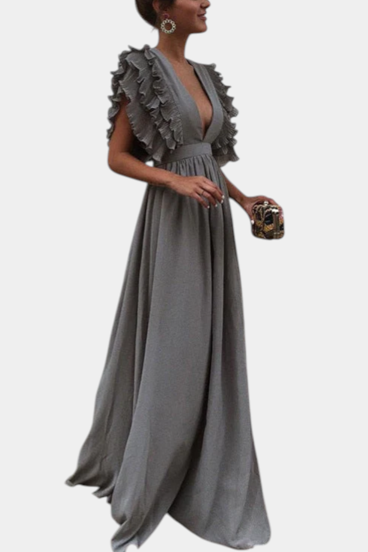 Lucera Robe Maxi Fluide à Manches Volantées