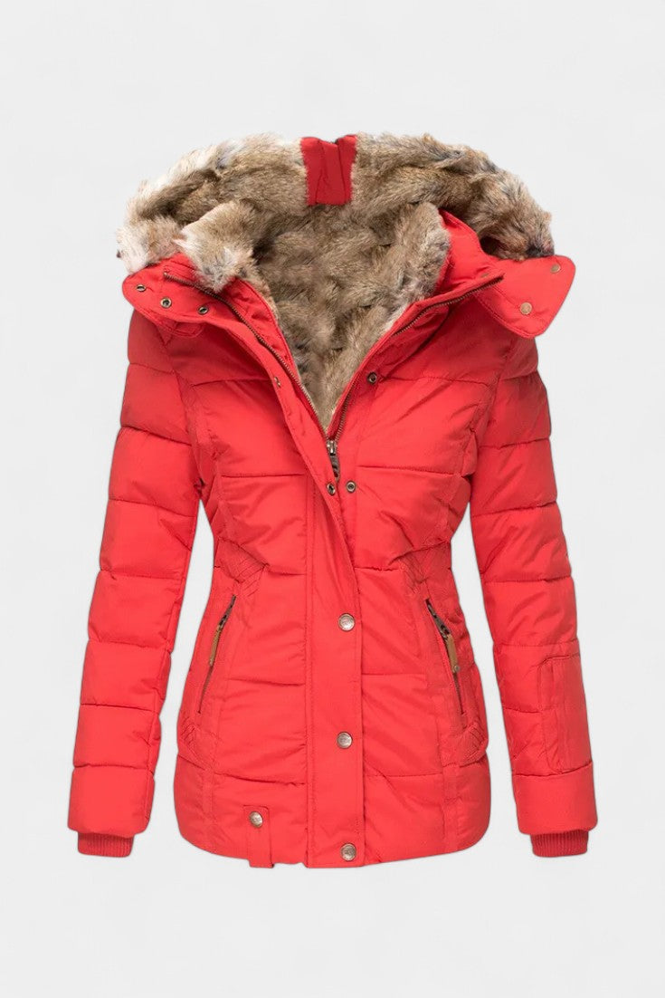 Laurène Veste d’Hiver Isolée à Capuche et Col en Fausse Fourrure