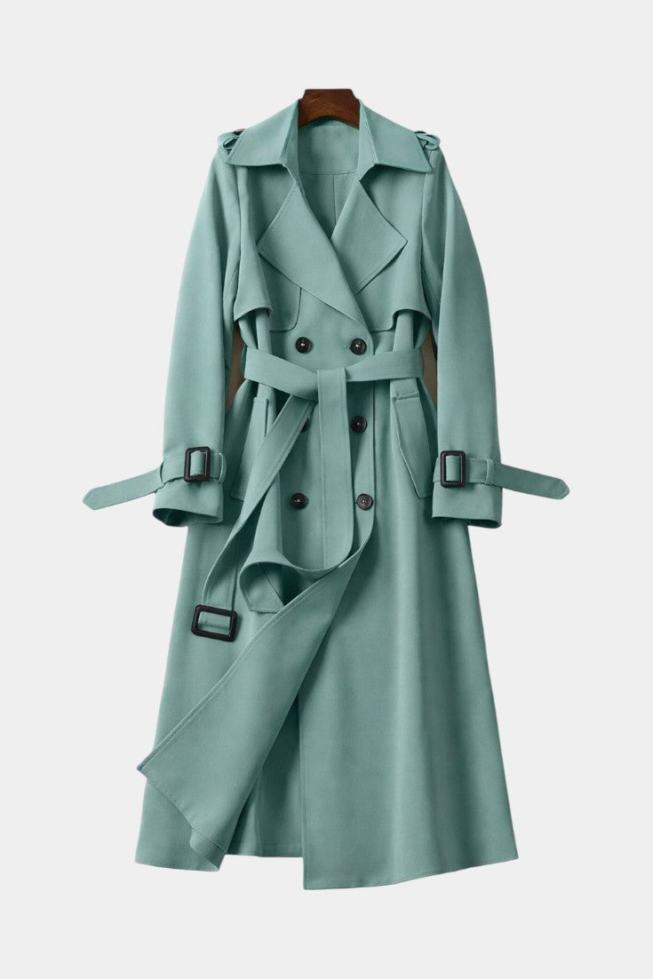 Romane Manteau Long Ceinturé à Double Boutonnage