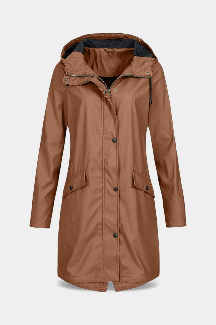 Carmélia Parka Longue Imperméable Beige à Capuche Ajustable