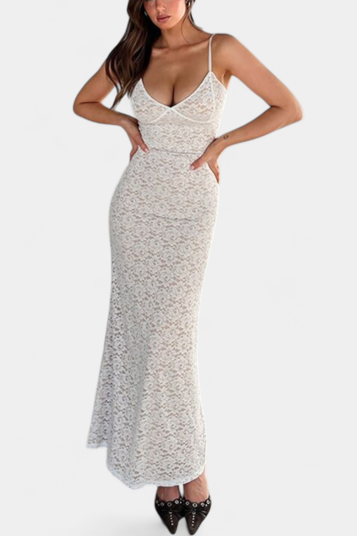 Lunara Robe en Dentelle à Dos Nu et Bretelles Ajustables