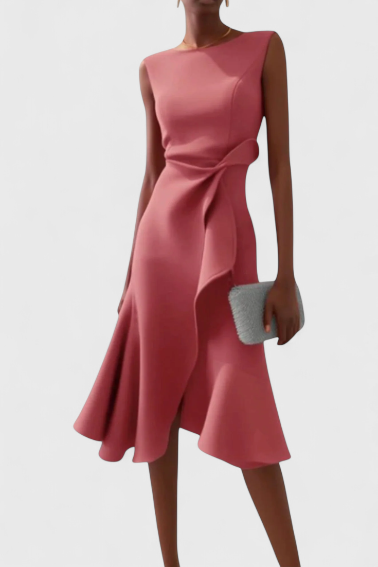 Claudia Robe Midi Asymétrique à Drapé Élégant