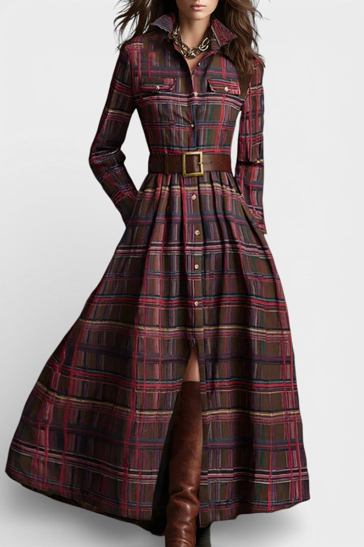 Eustellia Robe Longue à Carreaux d’Esprit Ethnique Rétro