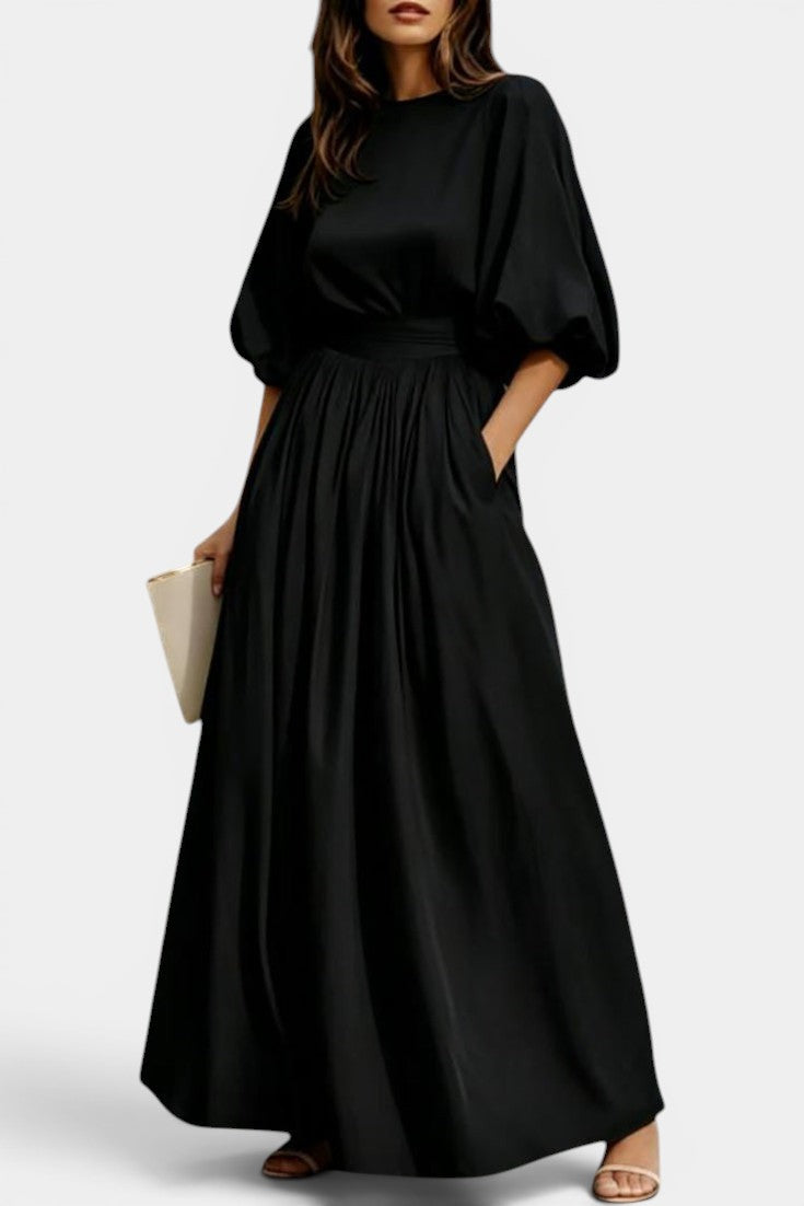 Placidie - Robe Longue Manches Ballon Taille Ceinturée