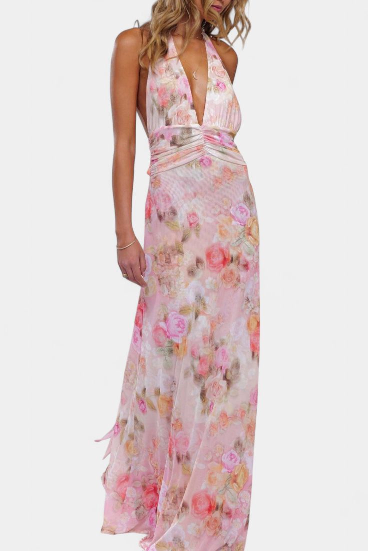 Melodía Robe Maxi à Pois et Décolleté Halter