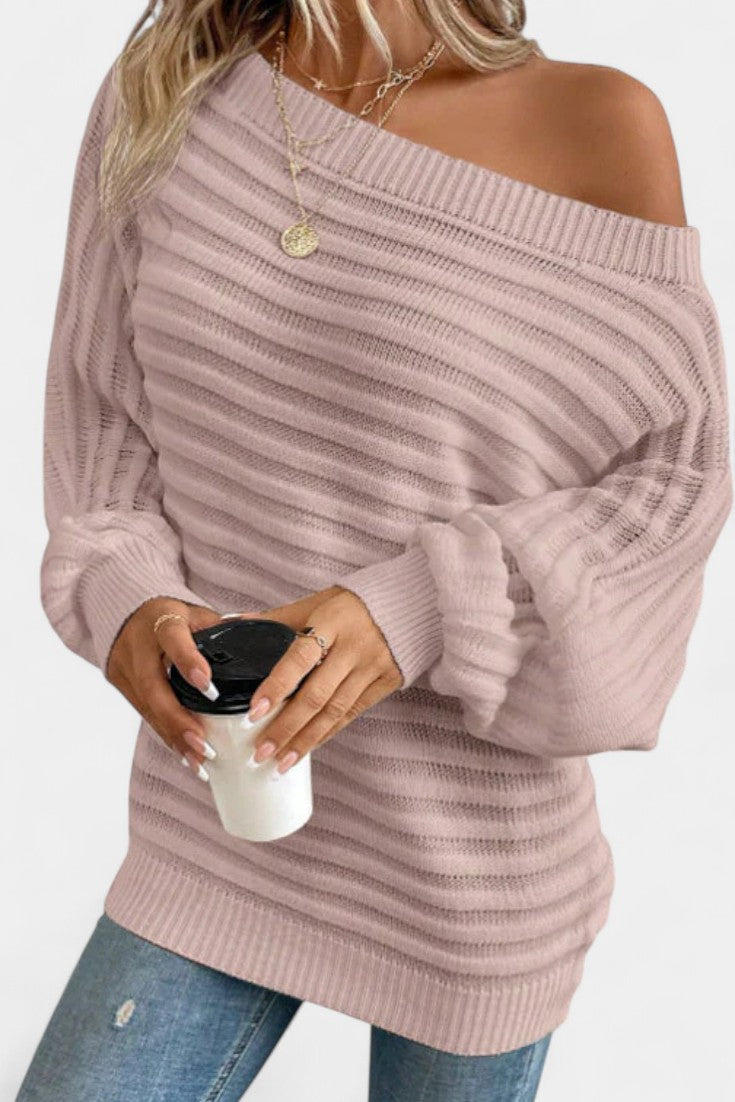 Nemba Pull Rayé à Manches Chauve-Souris et Col Bateau Décontracté