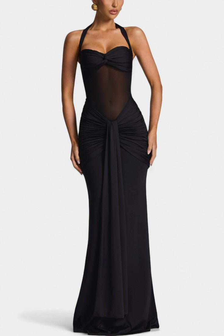 Florian Robe Sirène à Décolleté Halter et Buste Torsadé