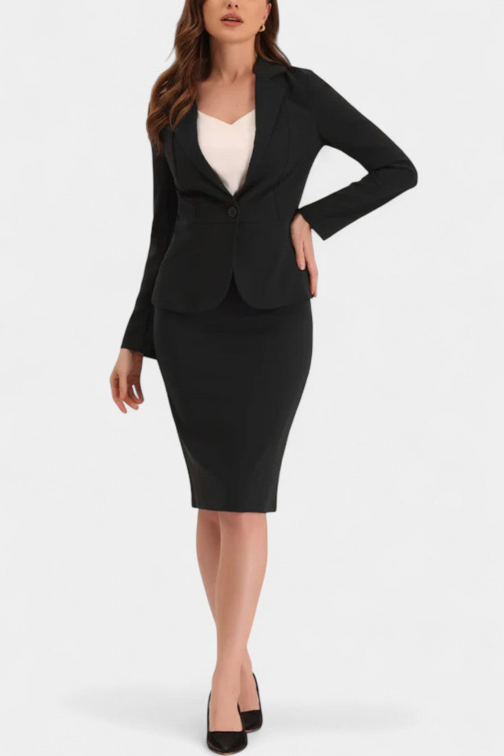 Komoren Ensemble Blazer et Jupe Crayon Élégant à Col à Revers