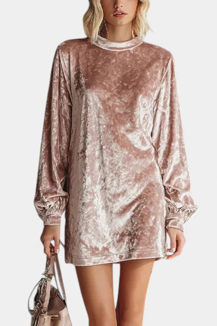 Badia Robe Mini Loose en Velours à Manches Longues