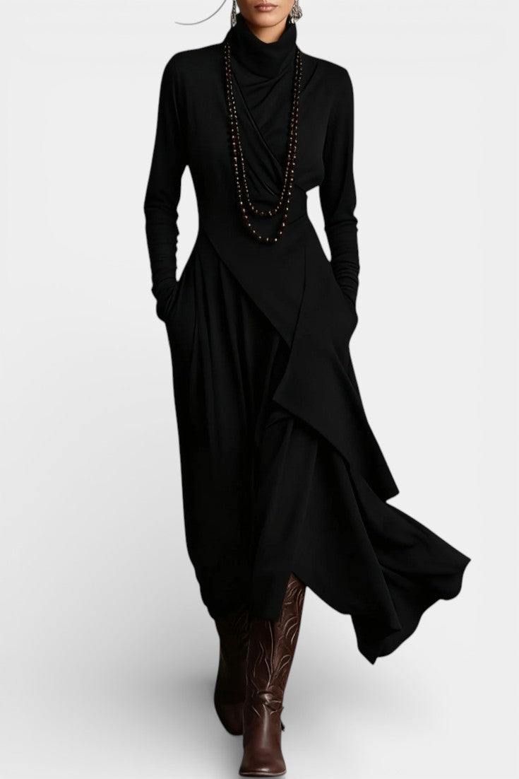 Ébeline Robe Longue Irrégulière à Col Montant d’Inspiration Gothique et Bohème