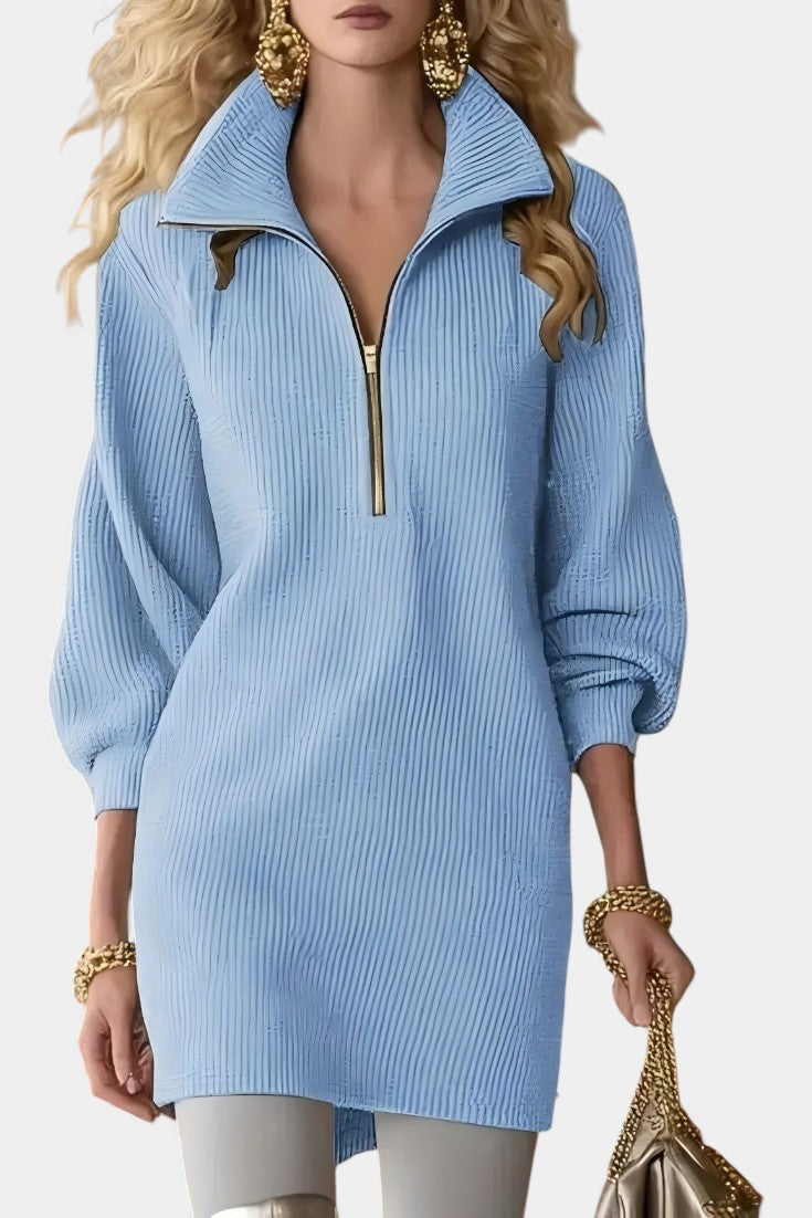 Ninel Robe Mini à Col Revers et Zip Avant