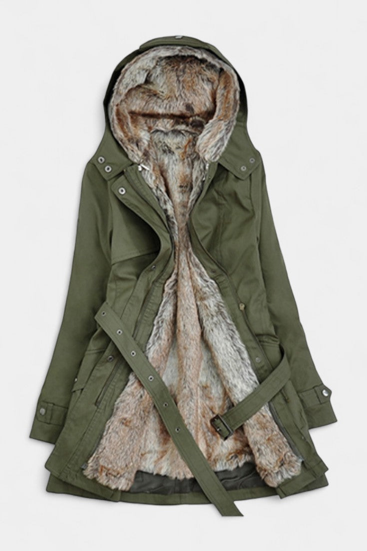 Fernande Parka Longue Ceinturée à Capuche et Doublure Douce