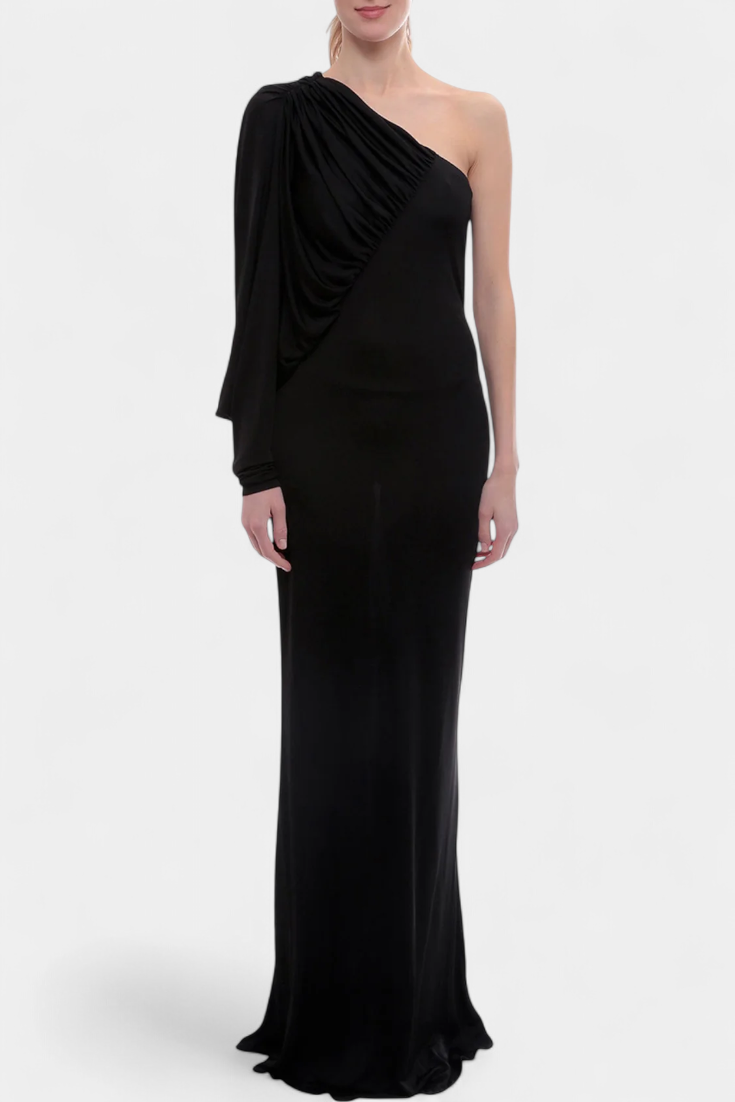 Maybelle Robe Longue Plissée à Une Épaule et Coupe Irrégulière