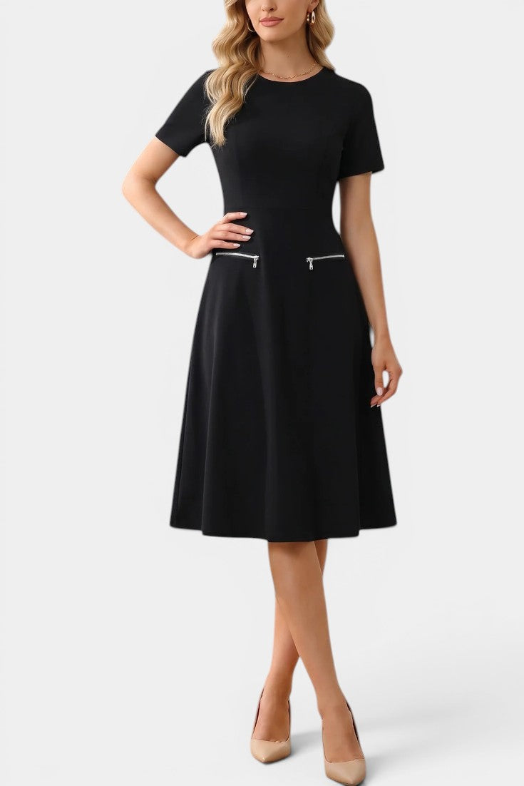 Blandine - Robe Midi Trapèze Poches Zippées