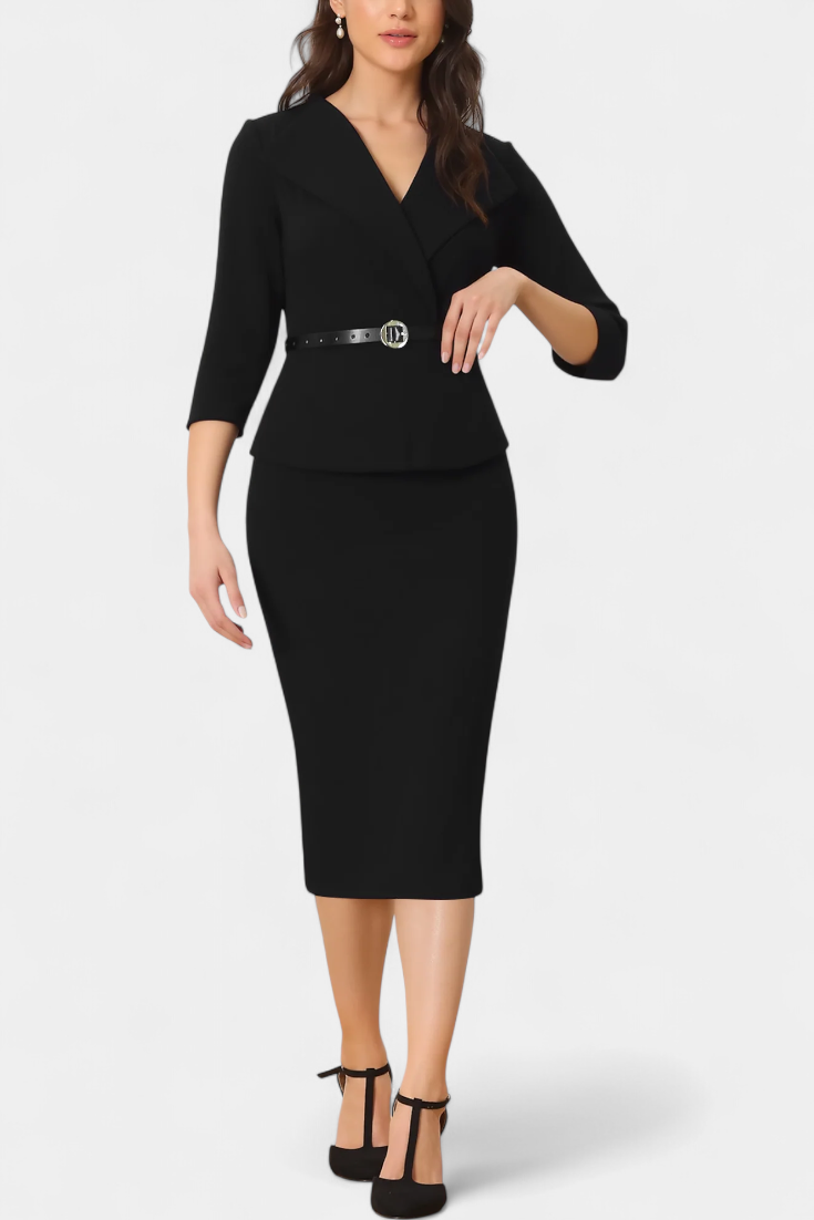Palamos Robe Ajustée Midi avec Ceinture et Manches 3/4