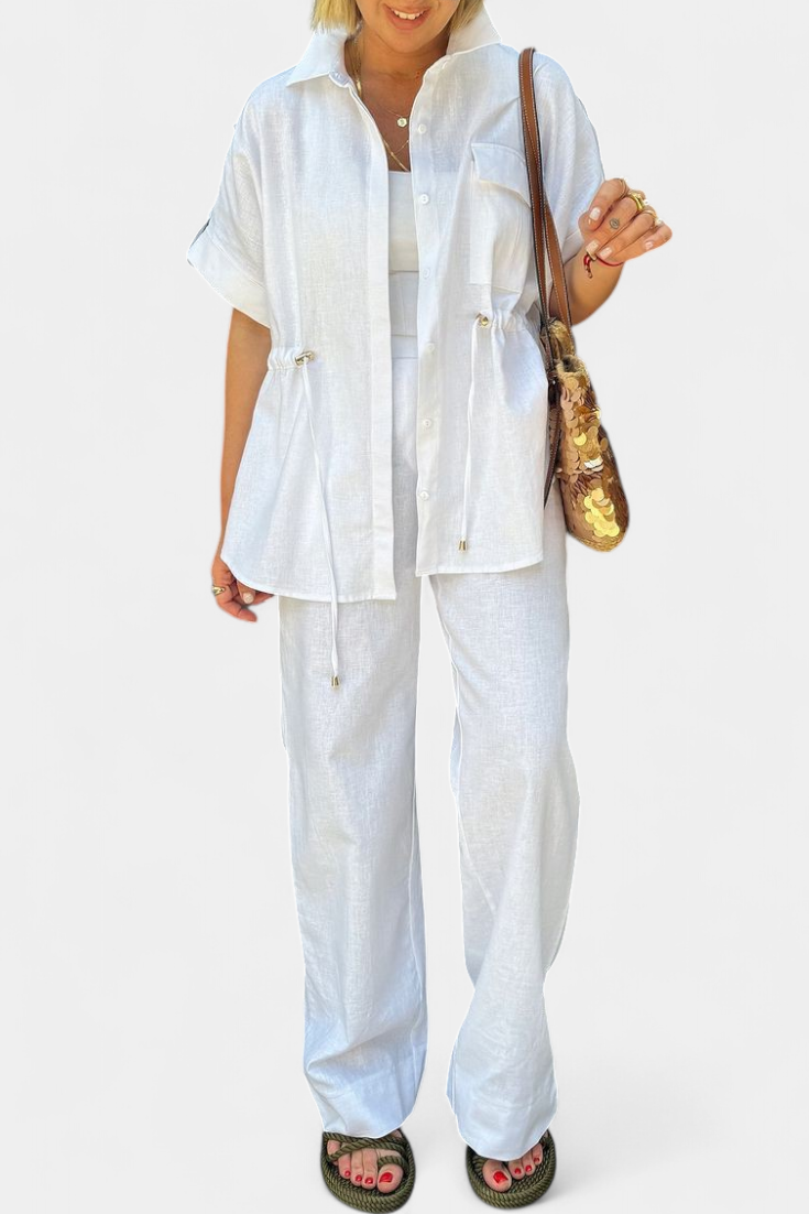 Lani Ensemble Deux Pièces en Lin et Coton à Coupe Décontractée