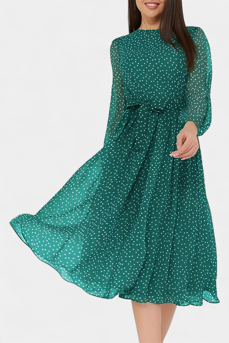 Cymene Robe Midi à Pois et Manches Bouffantes