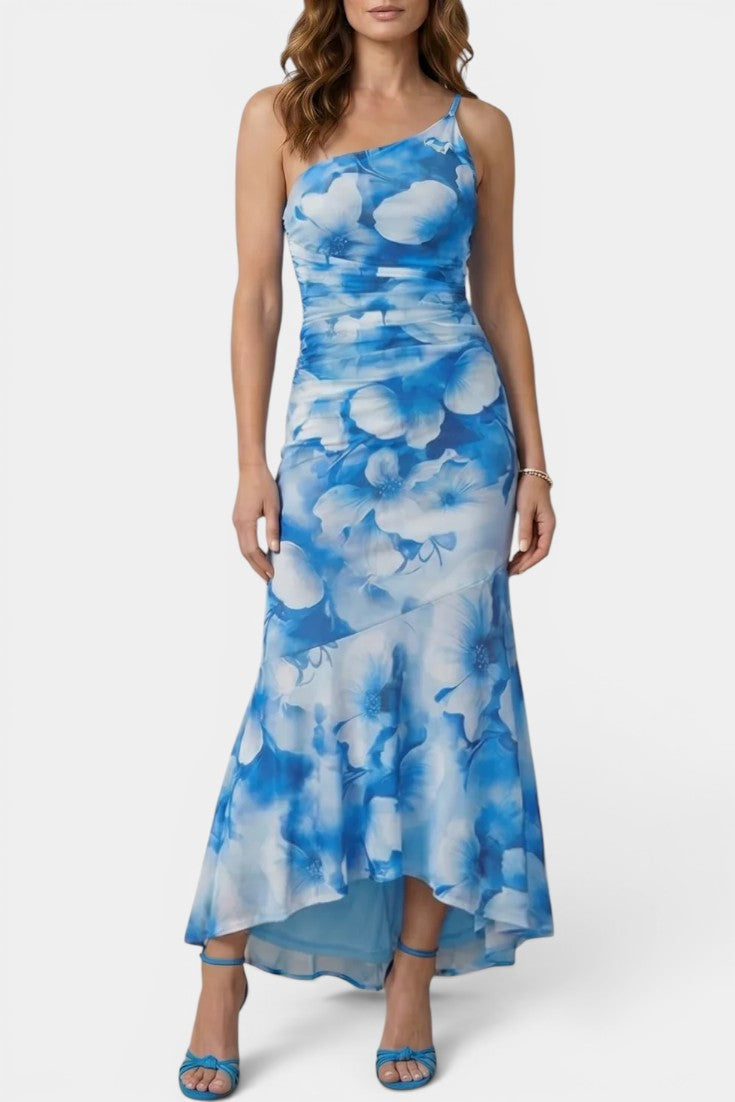 Abigail - Robe Asymétrique en Maille Florale à Une Épaule