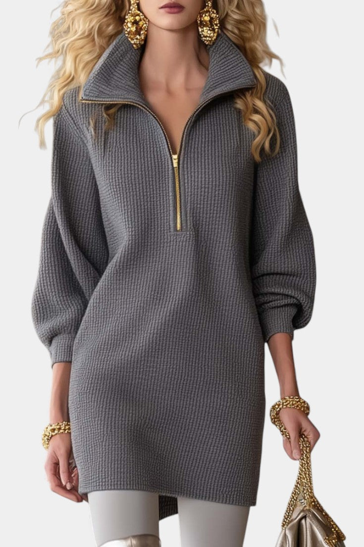 Ninel Robe Mini à Col Revers et Zip Avant