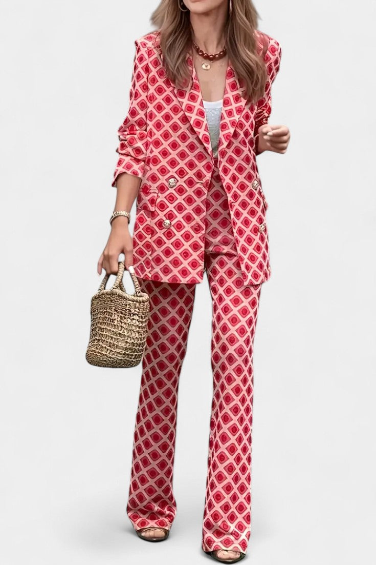 Nusa Ensemble Blazer Structuré et Pantalon Taille Haute à Imprimé Léopard