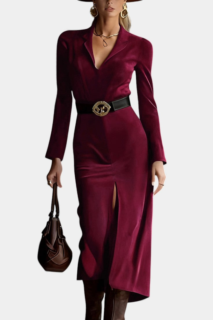 Huguette Robe Midi Fendue en Suédine Synthétique Style Western Rétro