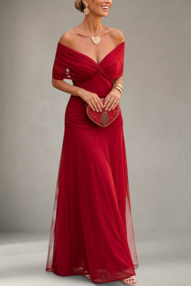 Alondra - Robe Longue Épaules Dénudées Imprimé Aquarelle Buste Torsadé
