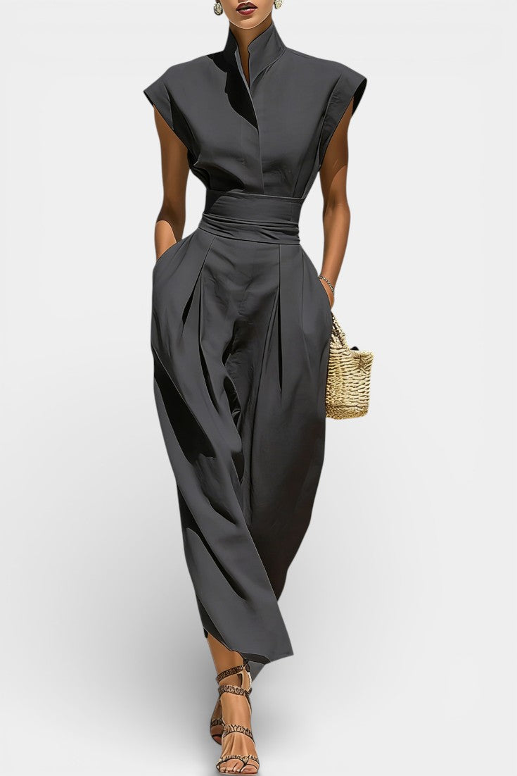 Mariana Robe Longue à Col Revers et Manches Courtes